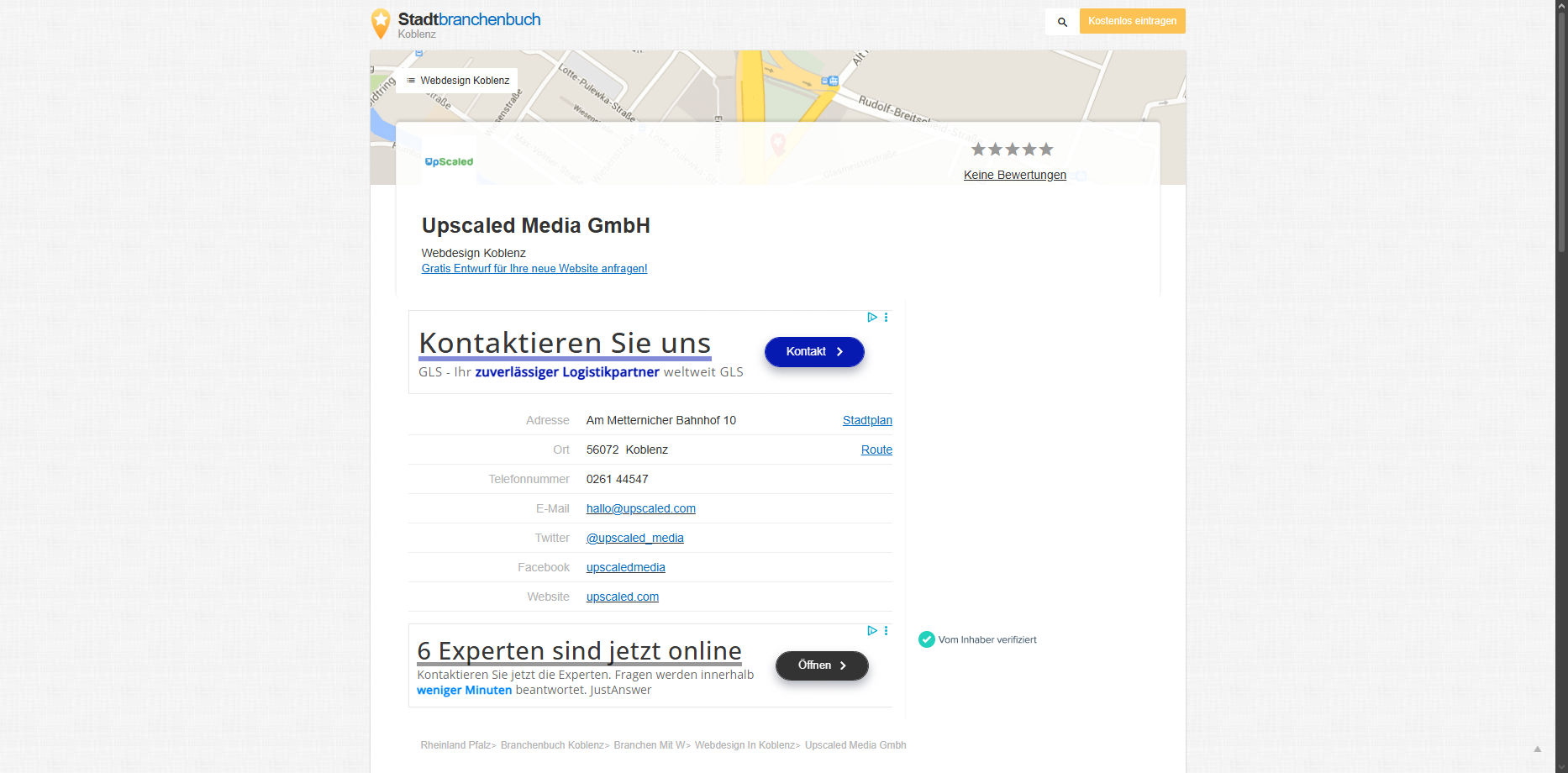 Upscaled Media GmbH Webdesign in Koblenz  Am Metternicher Bahnhof 10